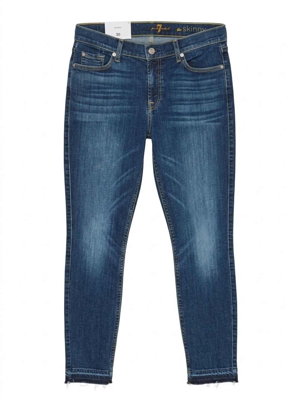 7 For All Mankind "The Skinny" Jeans Size 32 Dark Wash Raw Fray Hem NWT
